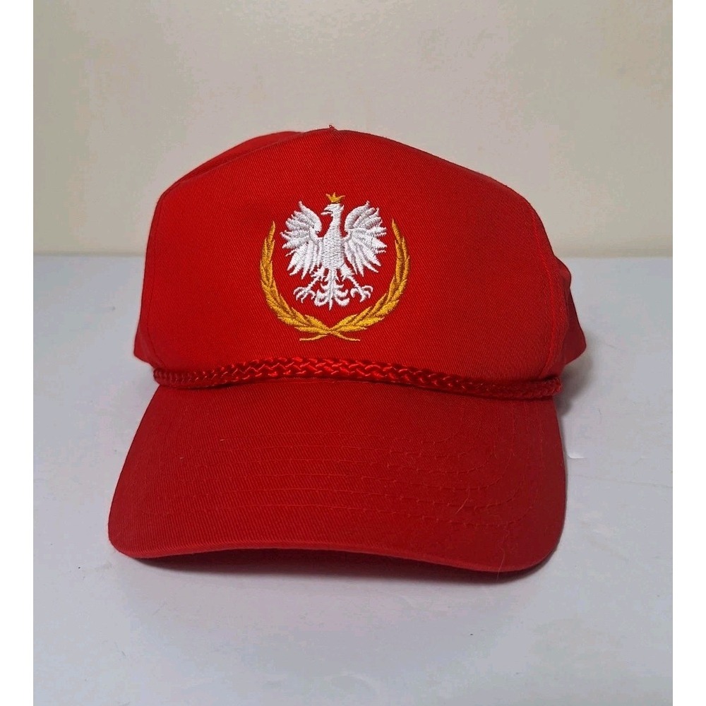Poland Crest Snapback Hat Cap Vintage 90s Streetwear Faded Roped Polska Red